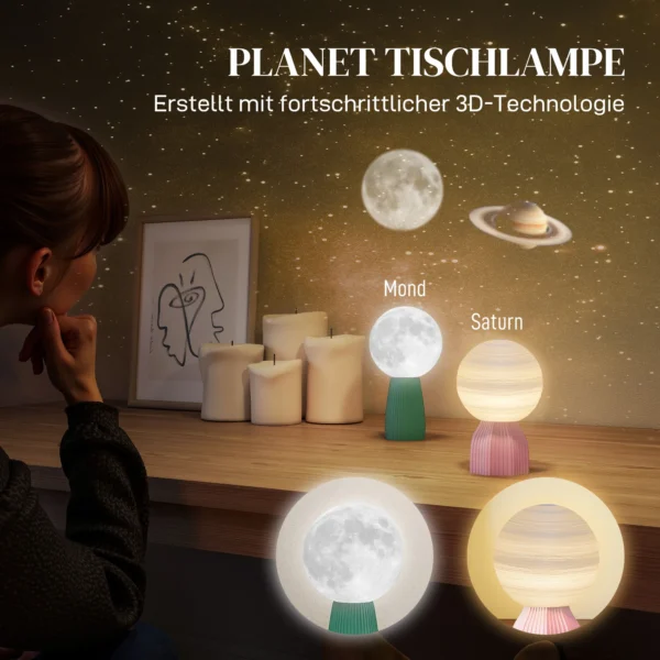 Tafellampenset in planeten design, 3 kleurig, usb, kunststof, wit 5