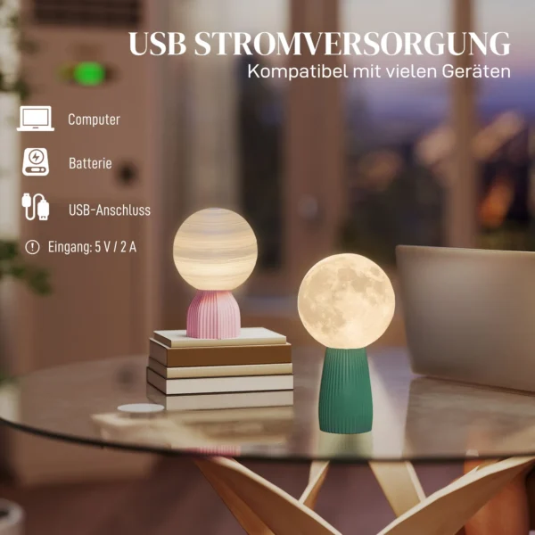 Tafellampenset in planeten design, 3 kleurig, usb, kunststof, wit 7