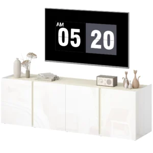 Tv meubel voor 65 inch televisie, tv kast met soft close deuren, aanpasbare planken, kabelgaten, voor woonkamer, wit 1