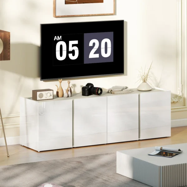 Tv meubel voor 65 inch televisie, tv kast met soft close deuren, aanpasbare planken, kabelgaten, voor woonkamer, wit 2