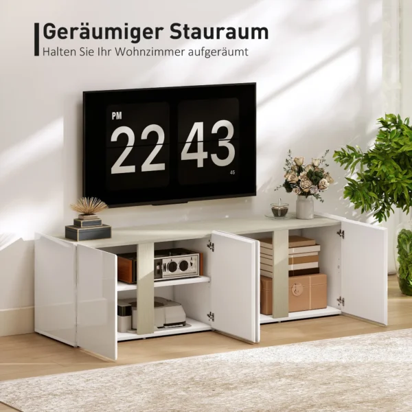 Tv meubel voor 65 inch televisie, tv kast met soft close deuren, aanpasbare planken, kabelgaten, voor woonkamer, wit 6