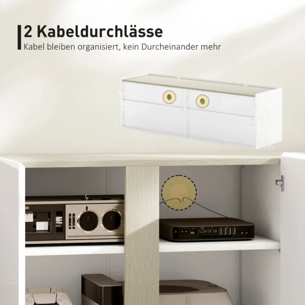 Tv meubel voor 65 inch televisie, tv kast met soft close deuren, aanpasbare planken, kabelgaten, voor woonkamer, wit 8