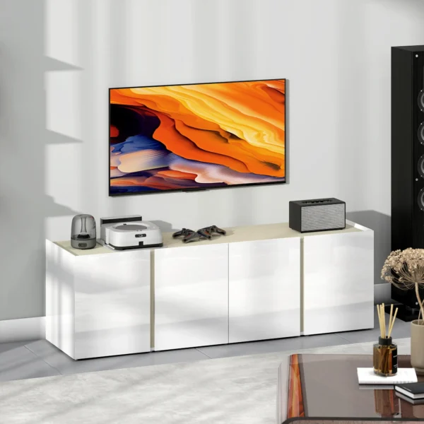 Tv meubel voor 65 inch televisie, tv kast met soft close deuren, aanpasbare planken, kabelgaten, voor woonkamer, wit 9