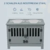 Verhoogde voederstation voor grote honden, 2 roestvrijstalen kommen, opbergruimte, 35,5x60x30 cm, grijs 5