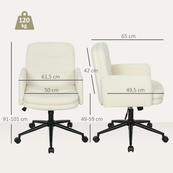 Verrijdbare bureaustoel met stoffen bekleding, armleuning, 5 wielen, draaibaar, crèmewit 4