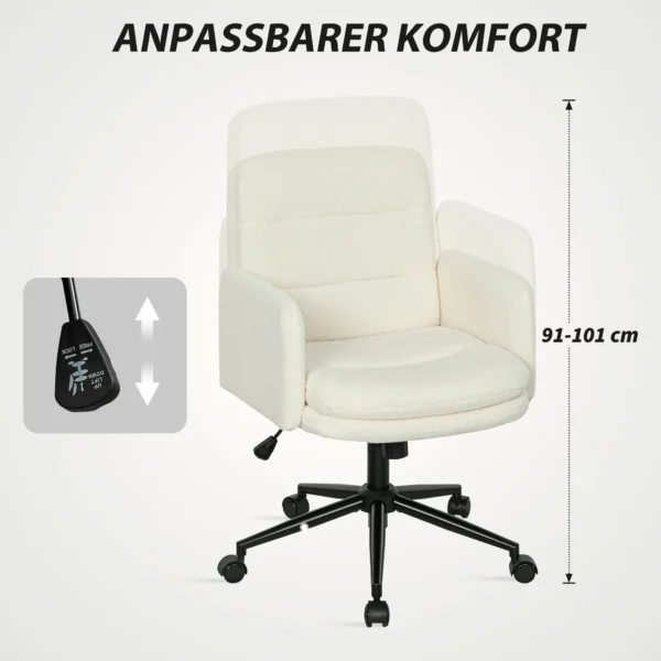 Verrijdbare bureaustoel met stoffen bekleding, armleuning, 5 wielen, draaibaar, crèmewit 8
