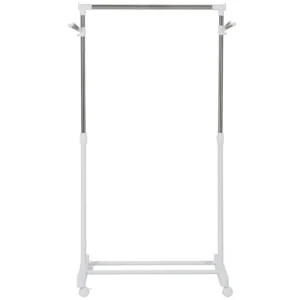Verrijdbare kledingrek, in hoogte verstelbaar, met onderste plank, 4 wielen, wit 1