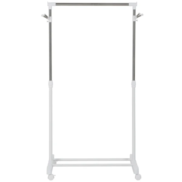 Verrijdbare kledingrek, in hoogte verstelbaar, met onderste plank, 4 wielen, wit 1
