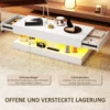 Woonkamertafel met lades en led lampjes, moderne salontafel met open opbergruimte, bijzettafel, spaanplaat, wit 6