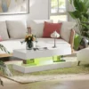 Woonkamertafel met lades en led lampjes, moderne salontafel met open opbergruimte, bijzettafel, spaanplaat, wit 8