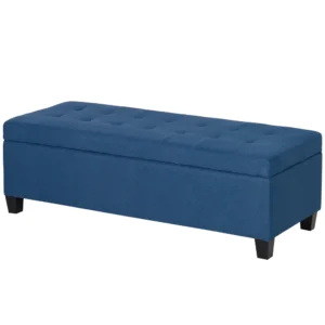 Zitbank met opbergruimte, ottomaanse, halbank, knoopstiksels, 125,1 cm x 48,9 cm x 41,3 cm, blauw 1