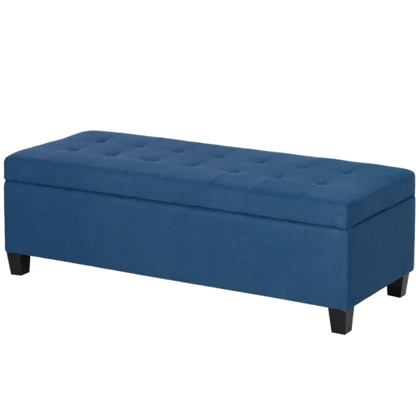 Zitbank met opbergruimte, ottomaanse, halbank, knoopstiksels, 125,1 cm x 48,9 cm x 41,3 cm, blauw 1