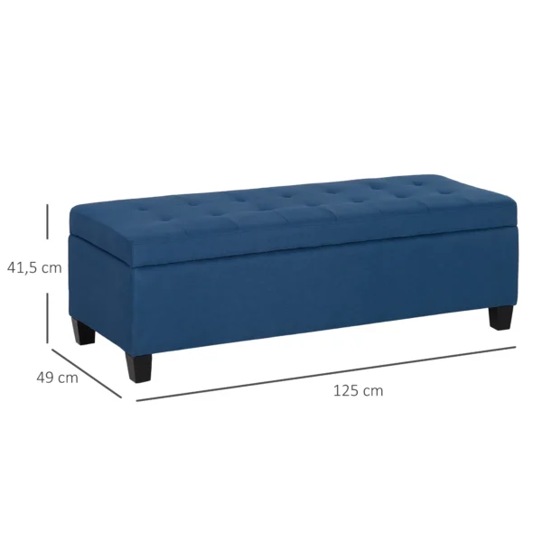 Zitbank met opbergruimte, ottomaanse, halbank, knoopstiksels, 125,1 cm x 48,9 cm x 41,3 cm, blauw 4