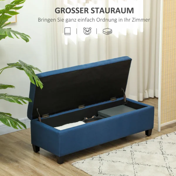 Zitbank met opbergruimte, ottomaanse, halbank, knoopstiksels, 125,1 cm x 48,9 cm x 41,3 cm, blauw 5