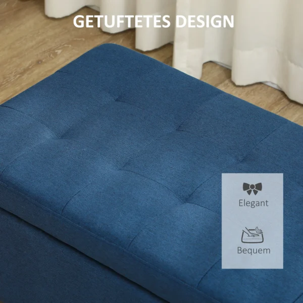 Zitbank met opbergruimte, ottomaanse, halbank, knoopstiksels, 125,1 cm x 48,9 cm x 41,3 cm, blauw 6