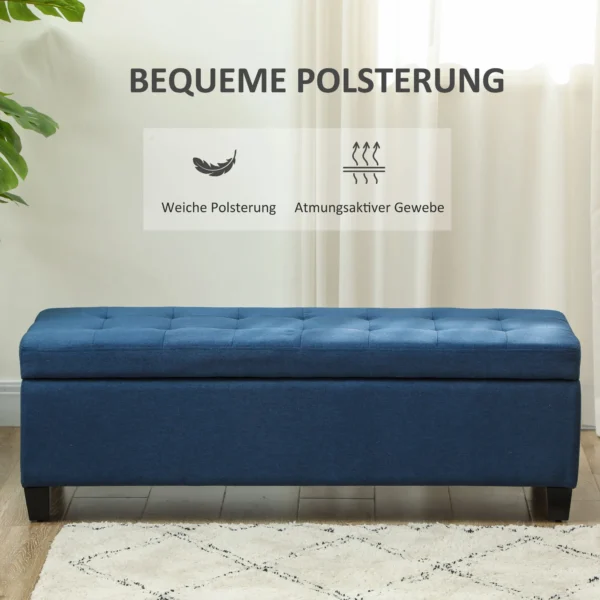 Zitbank met opbergruimte, ottomaanse, halbank, knoopstiksels, 125,1 cm x 48,9 cm x 41,3 cm, blauw 7