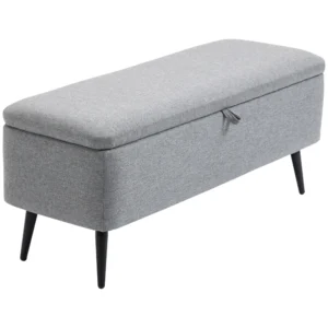 Zitbank, zitkist, gestoffeerde bank, linnenlook, tot 150kg, 101x38,5x44,5 cm, grijs 1