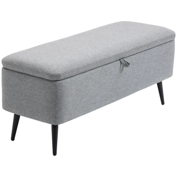 Zitbank, zitkist, gestoffeerde bank, linnenlook, tot 150kg, 101x38,5x44,5 cm, grijs 1
