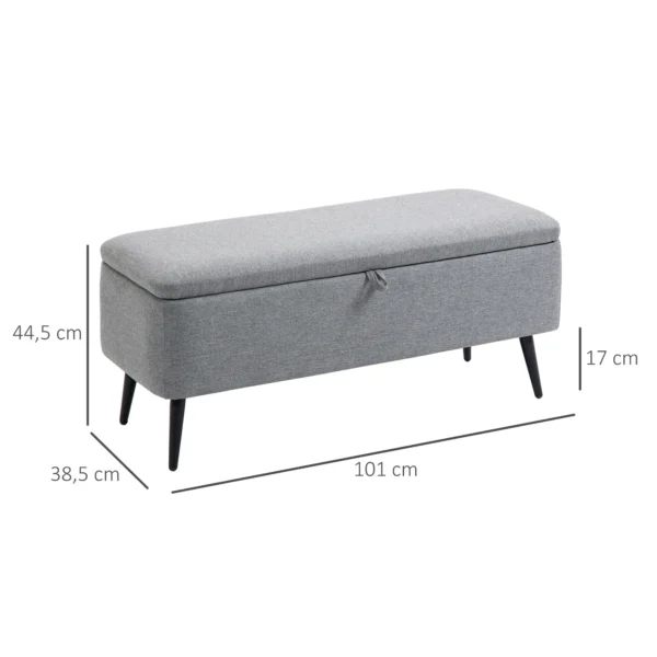 Zitbank, zitkist, gestoffeerde bank, linnenlook, tot 150kg, 101x38,5x44,5 cm, grijs 4