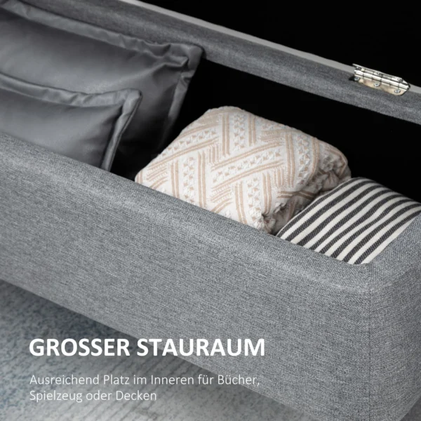 Zitbank, zitkist, gestoffeerde bank, linnenlook, tot 150kg, 101x38,5x44,5 cm, grijs 5