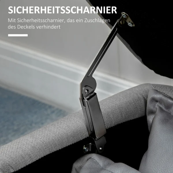Zitbank, zitkist, gestoffeerde bank, linnenlook, tot 150kg, 101x38,5x44,5 cm, grijs 8