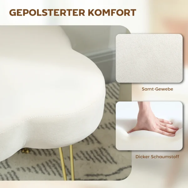 Zithocker, gestoffeerde hocker in klavervorm, stoffen bekleding, stalen poten, crèmewit 6