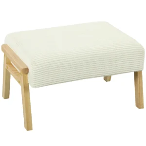 Zithocker hocker met zacht zitkussen houten poten voetenbankje met koordlook crème wit 1