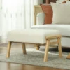 Zithocker hocker met zacht zitkussen houten poten voetenbankje met koordlook crème wit 9
