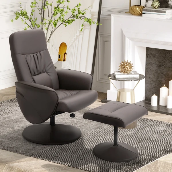 2 delige fauteuilset, fauteuil met voetenbank, relaxfauteuil met voetenbank, in hoogte verstelbaar, kantelbare rugleuning, bruin 2