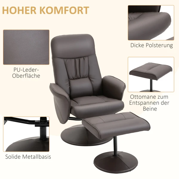 2 delige fauteuilset, fauteuil met voetenbank, relaxfauteuil met voetenbank, in hoogte verstelbaar, kantelbare rugleuning, bruin 7