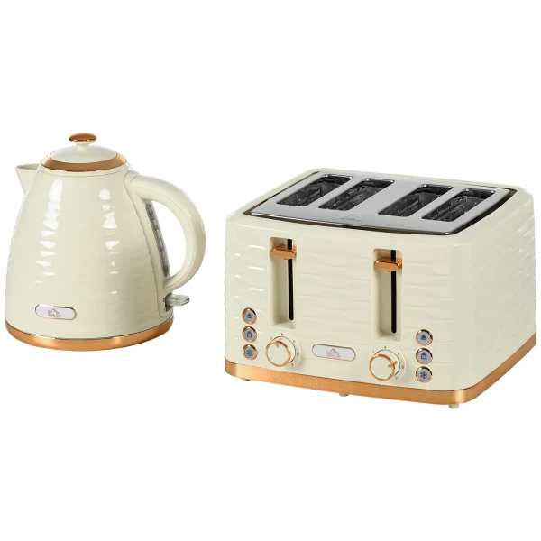 2 in 1 broodrooster en waterkoker set, 7 bruiningsniveaus, ontdooi en opwarmfunctie, beige 1