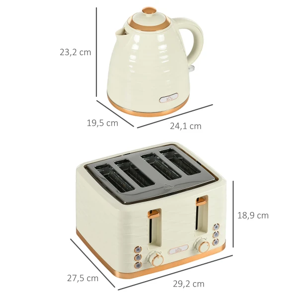 2 in 1 broodrooster en waterkoker set, 7 bruiningsniveaus, ontdooi en opwarmfunctie, beige 4