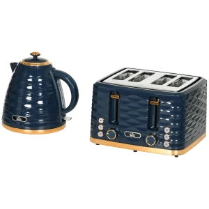 2 in 1 broodrooster en waterkoker set, 7 bruiningsniveaus, ontdooi en opwarmfunctie, blauw 1