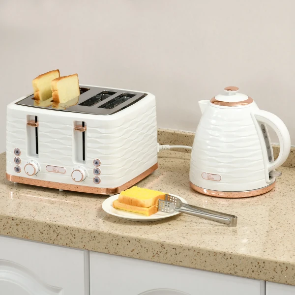 2 in 1 broodrooster en waterkoker set, 7 bruiningsniveaus, ontdooi en opwarmfunctie, crèmewit 2