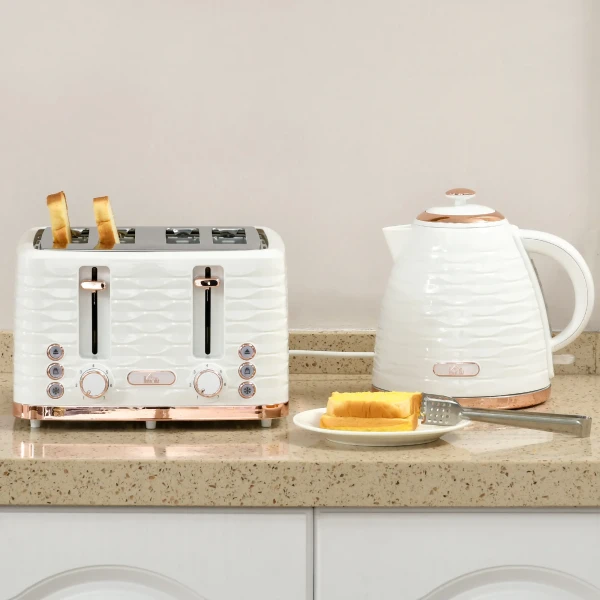 2 in 1 broodrooster en waterkoker set, 7 bruiningsniveaus, ontdooi en opwarmfunctie, crèmewit 8