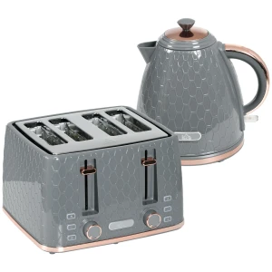 2 in 1 keukenset, broodrooster en waterkoker, meerdere opties, 1,7 l, 4 toastplakken tegelijk, kunststof, grijs 1