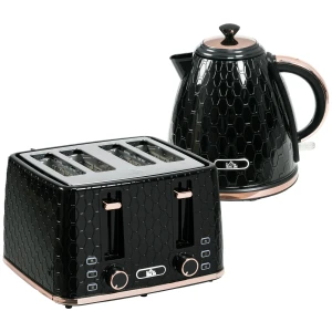 2 in 1 keukenset, broodrooster en waterkoker, meerdere opties, 1,7 l, 4 toasts tegelijk, kunststof, zwart 1