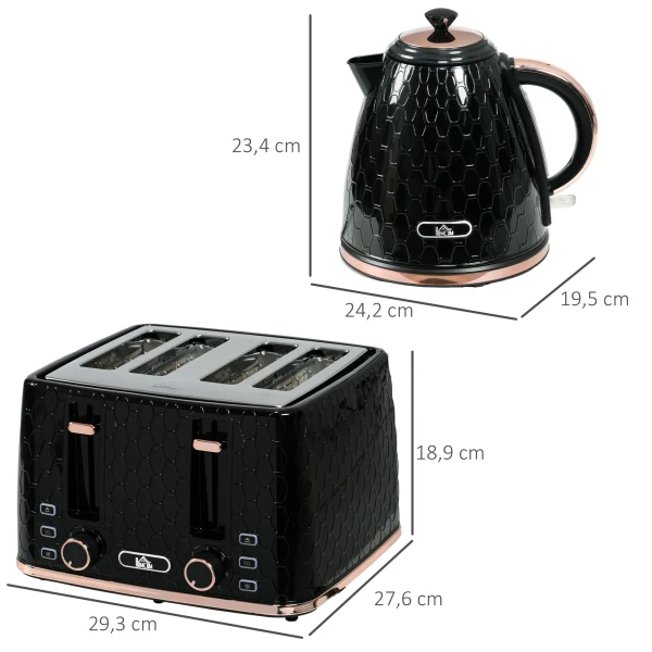 2 in 1 keukenset, broodrooster en waterkoker, meerdere opties, 1,7 l, 4 toasts tegelijk, kunststof, zwart 4