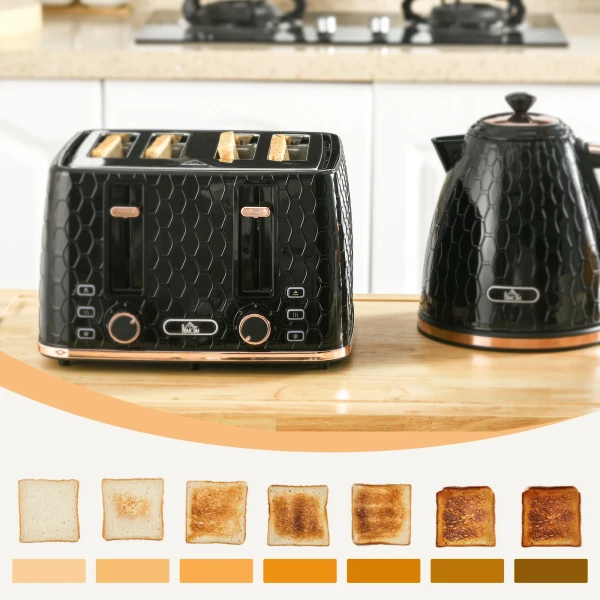 2 in 1 keukenset, broodrooster en waterkoker, meerdere opties, 1,7 l, 4 toasts tegelijk, kunststof, zwart 8