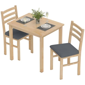 3 delige eettafelset met 2 stoelen, keukentafel voor compacte ruimtes, gestoffeerde stoelen, ruimtebesparend, mdf, natuurhout 1