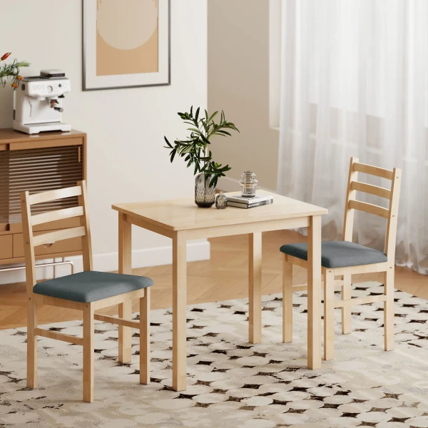 3 delige eettafelset met 2 stoelen, keukentafel voor compacte ruimtes, gestoffeerde stoelen, ruimtebesparend, mdf, natuurhout 10