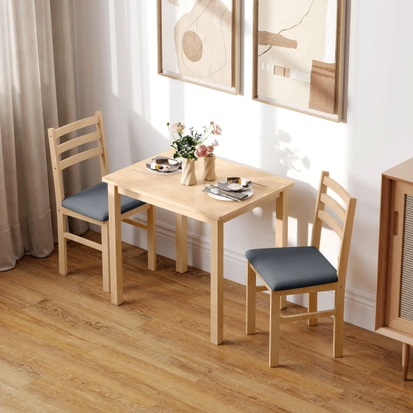 3 delige eettafelset met 2 stoelen, keukentafel voor compacte ruimtes, gestoffeerde stoelen, ruimtebesparend, mdf, natuurhout 2