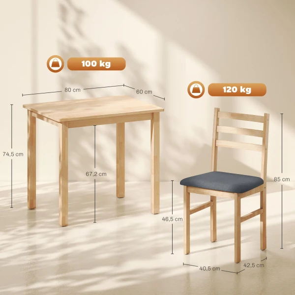 3 delige eettafelset met 2 stoelen, keukentafel voor compacte ruimtes, gestoffeerde stoelen, ruimtebesparend, mdf, natuurhout 4