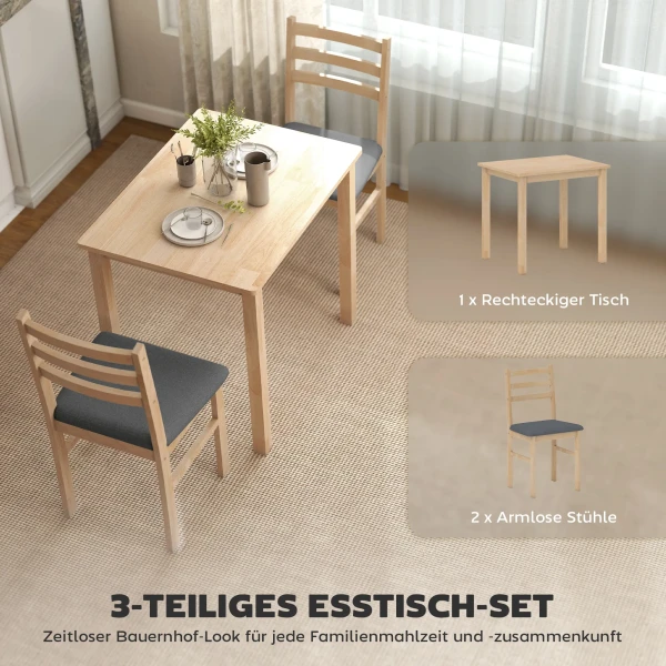 3 delige eettafelset met 2 stoelen, keukentafel voor compacte ruimtes, gestoffeerde stoelen, ruimtebesparend, mdf, natuurhout 5