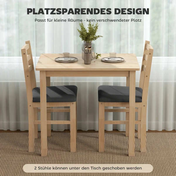 3 delige eettafelset met 2 stoelen, keukentafel voor compacte ruimtes, gestoffeerde stoelen, ruimtebesparend, mdf, natuurhout 7