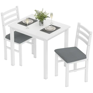 3 delige eettafelset met 2 stoelen, keukentafel voor compacte ruimtes, gestoffeerde stoelen, ruimtebesparend, mdf, wit 1