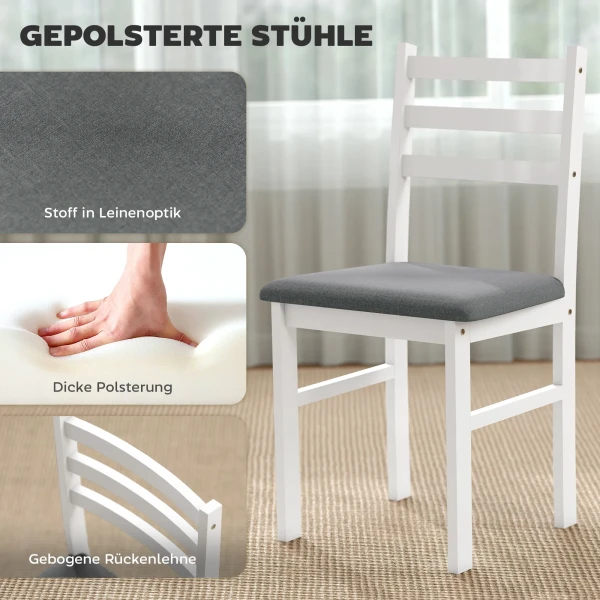 3 delige eettafelset met 2 stoelen, keukentafel voor compacte ruimtes, gestoffeerde stoelen, ruimtebesparend, mdf, wit 6