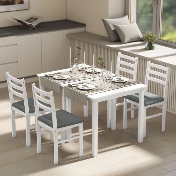 3 delige eettafelset met 2 stoelen, keukentafel voor compacte ruimtes, gestoffeerde stoelen, ruimtebesparend, mdf, wit 9