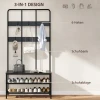 3 in 1 garderoberek, kledinghaken, zitbank, schoenenrek, metaal, spaanplaat, zwart 5