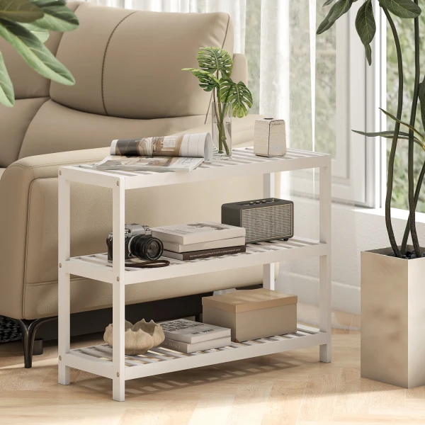 3 laags bamboe plank, schoenenrek, opbergrek, gelakte oppervlakte, wit 10